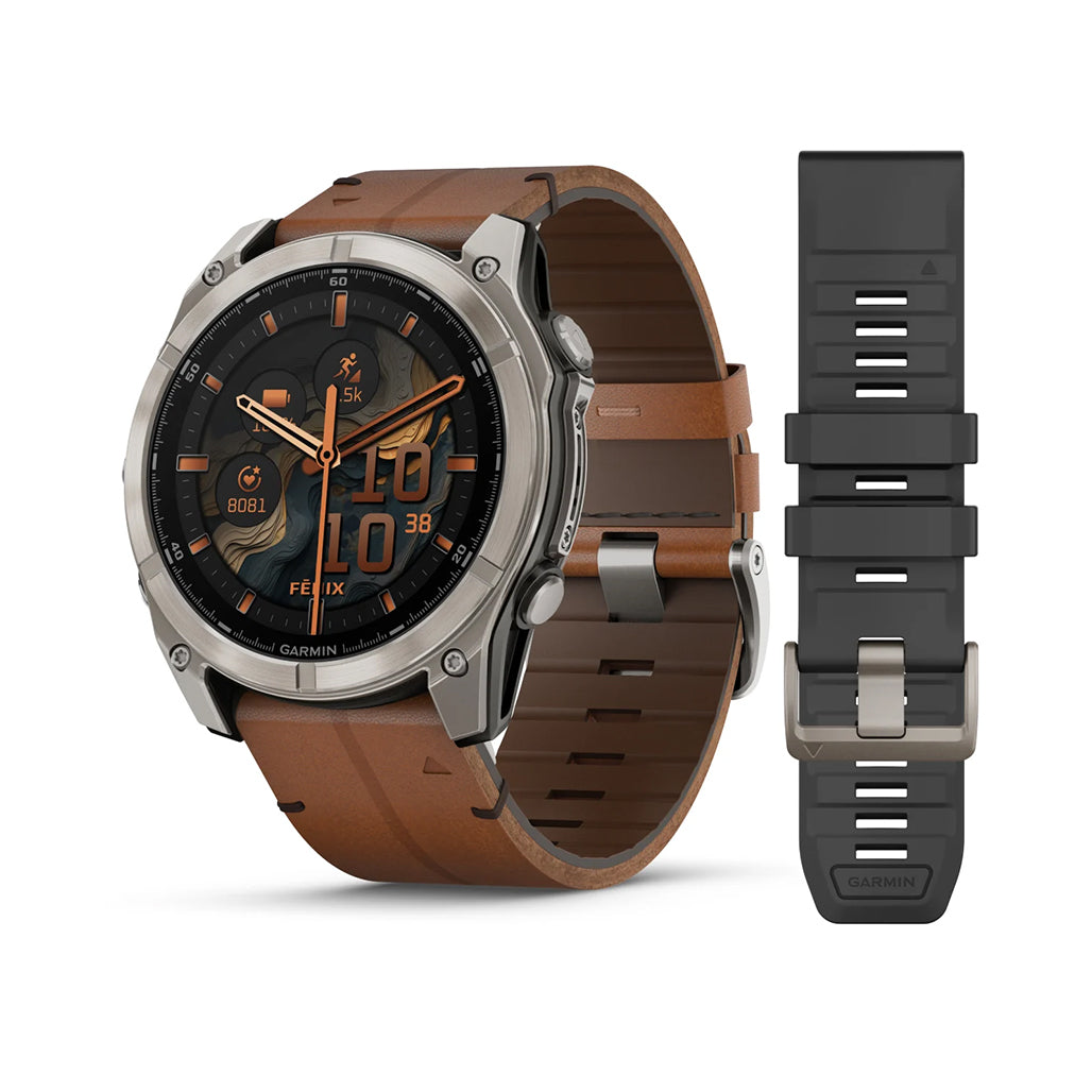 Garmin fenix 8 51mm AMOLED Sapphire Titanium Chestnut Leather Band