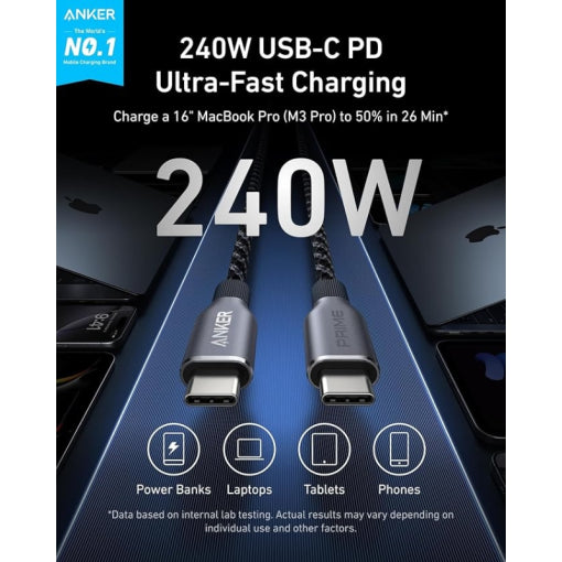 Anker Prime USB-C to USB-C Cable (240W, Upcycled-Braided)
