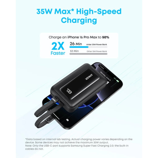 Anker Zolo Power Bank (10K, 35W, Built-in Dual USB-C Cables)