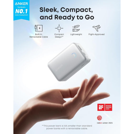 Anker Nano Power Bank (10K, 45W, Built-In Retractable USB-C Cable)