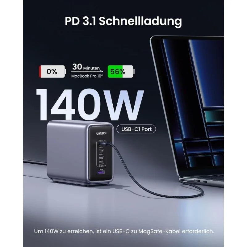 UGREEN NEXODE 300W GaNInfinity Chip, 5 Ports Charger for Phones, Tablets, Ipads, Laptops & MacBooks