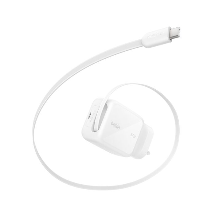 Belkin GaN 67W USB-C Charger with Retractable 1M USBC Cable and USB C