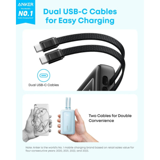 Anker Zolo Power Bank (10K, 35W, Built-in Dual USB-C Cables)