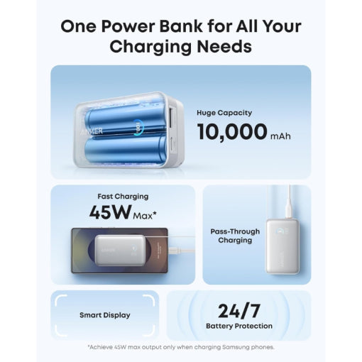 Anker Nano Power Bank (10K, 45W, Built-In Retractable USB-C Cable)