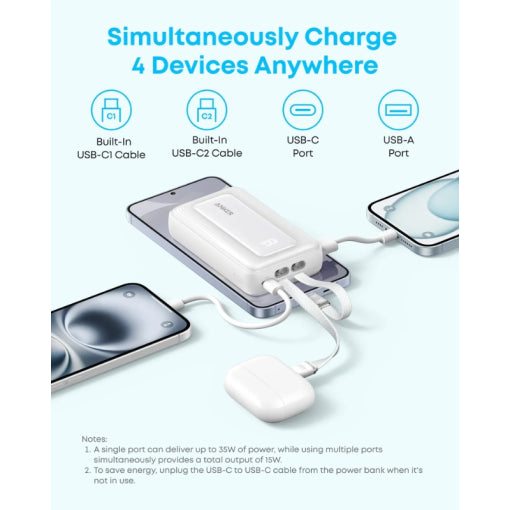 Anker Zolo Power Bank (10K, 35W, Built-in Dual USB-C Cables)