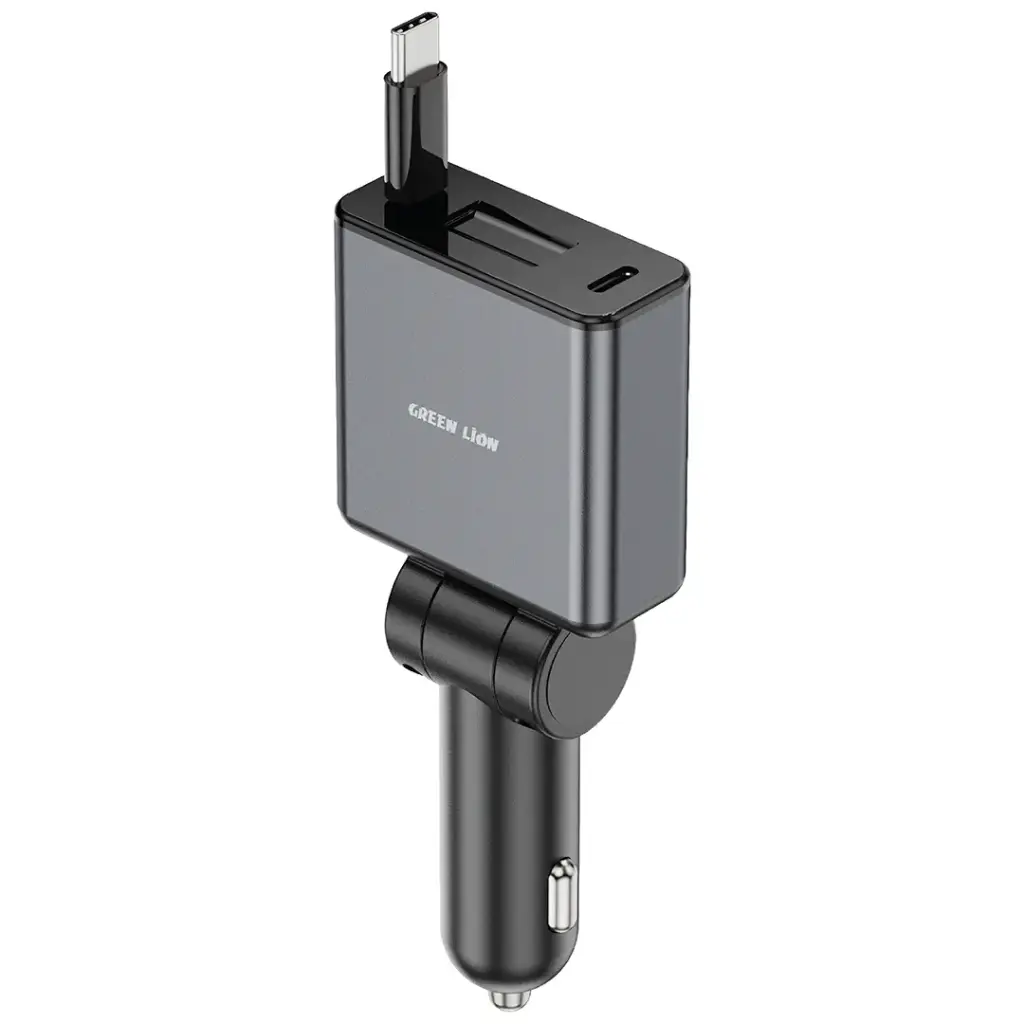 Green Lion Retractable 75W Car Charger - Grey