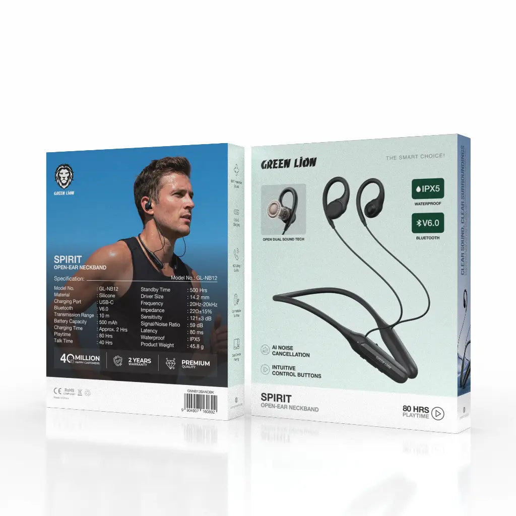 Green Lion Spirit Open-Ear Neckband - Black