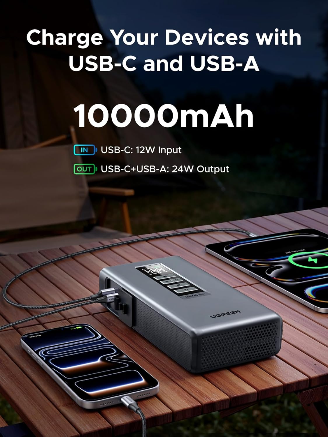 UGREEN Car Jump Starter with Air Compressor, Portable 12V Battery Booster 1000A Peak, 150 PSI Tire Inflator, Power Bank, 3-Mode LED Emergency Light