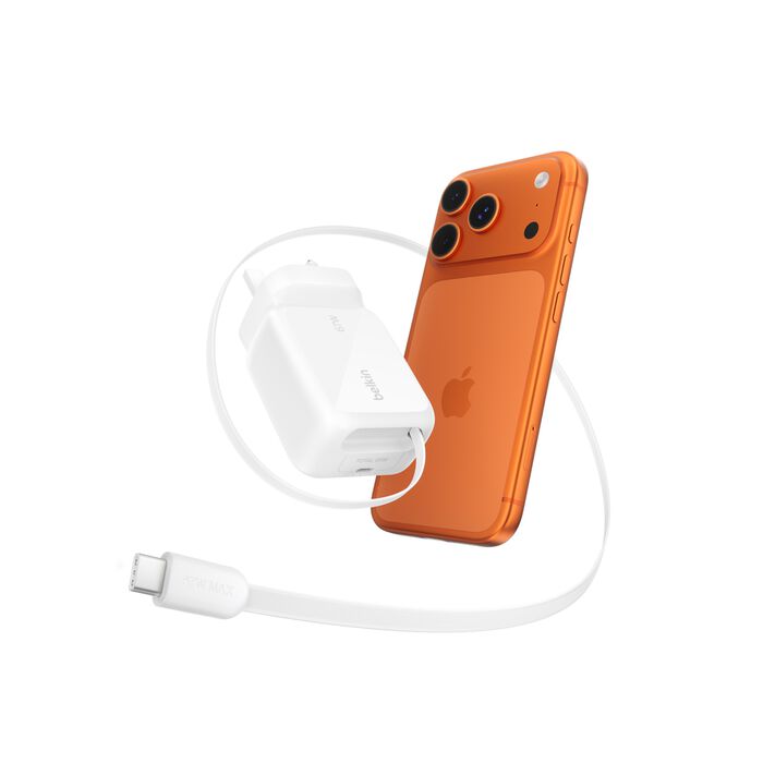 Belkin GaN 67W USB-C Charger with Retractable 1M USBC Cable and USB C