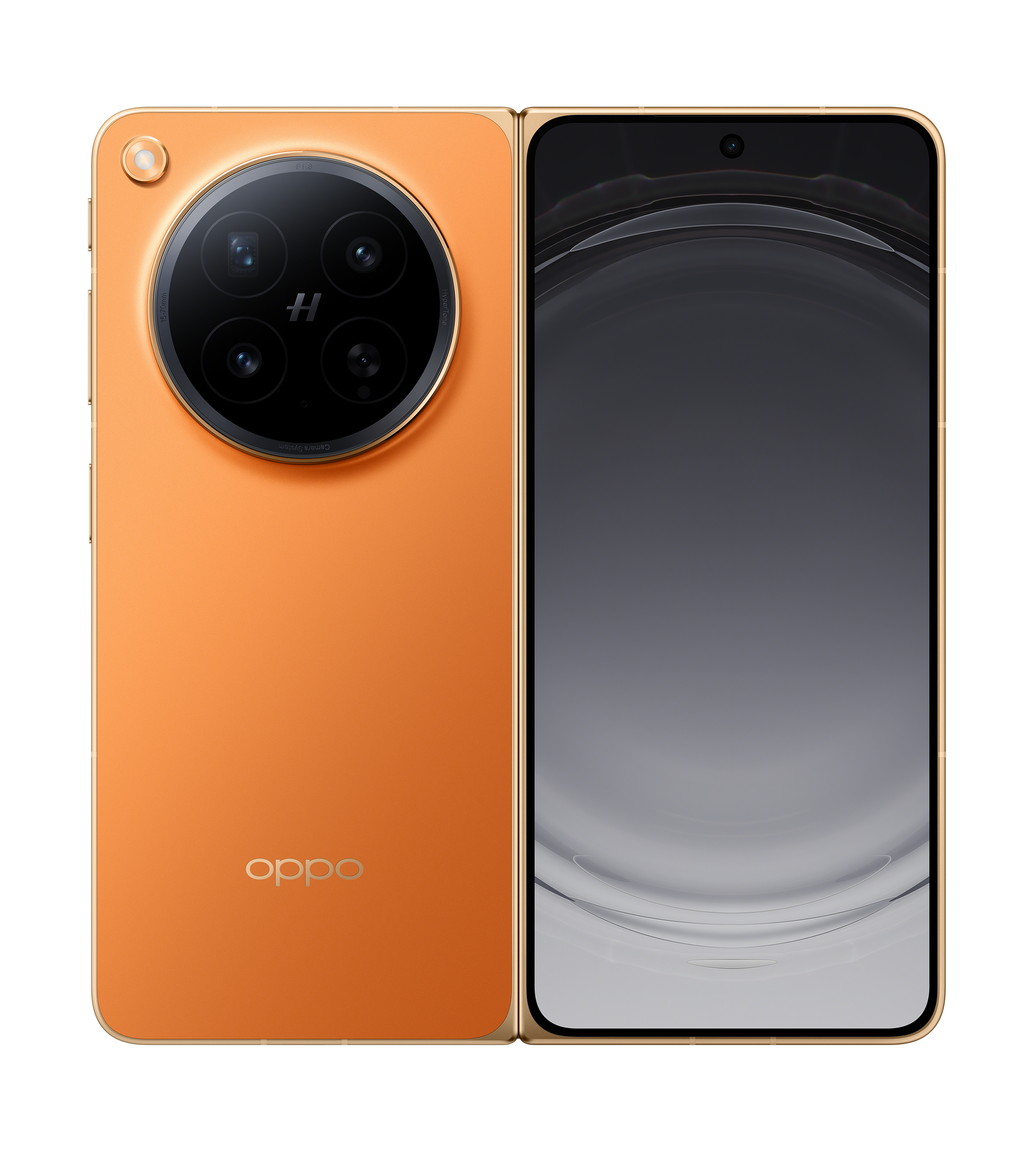 OPPO Find N6 - Blossom Orange front and back, plain background