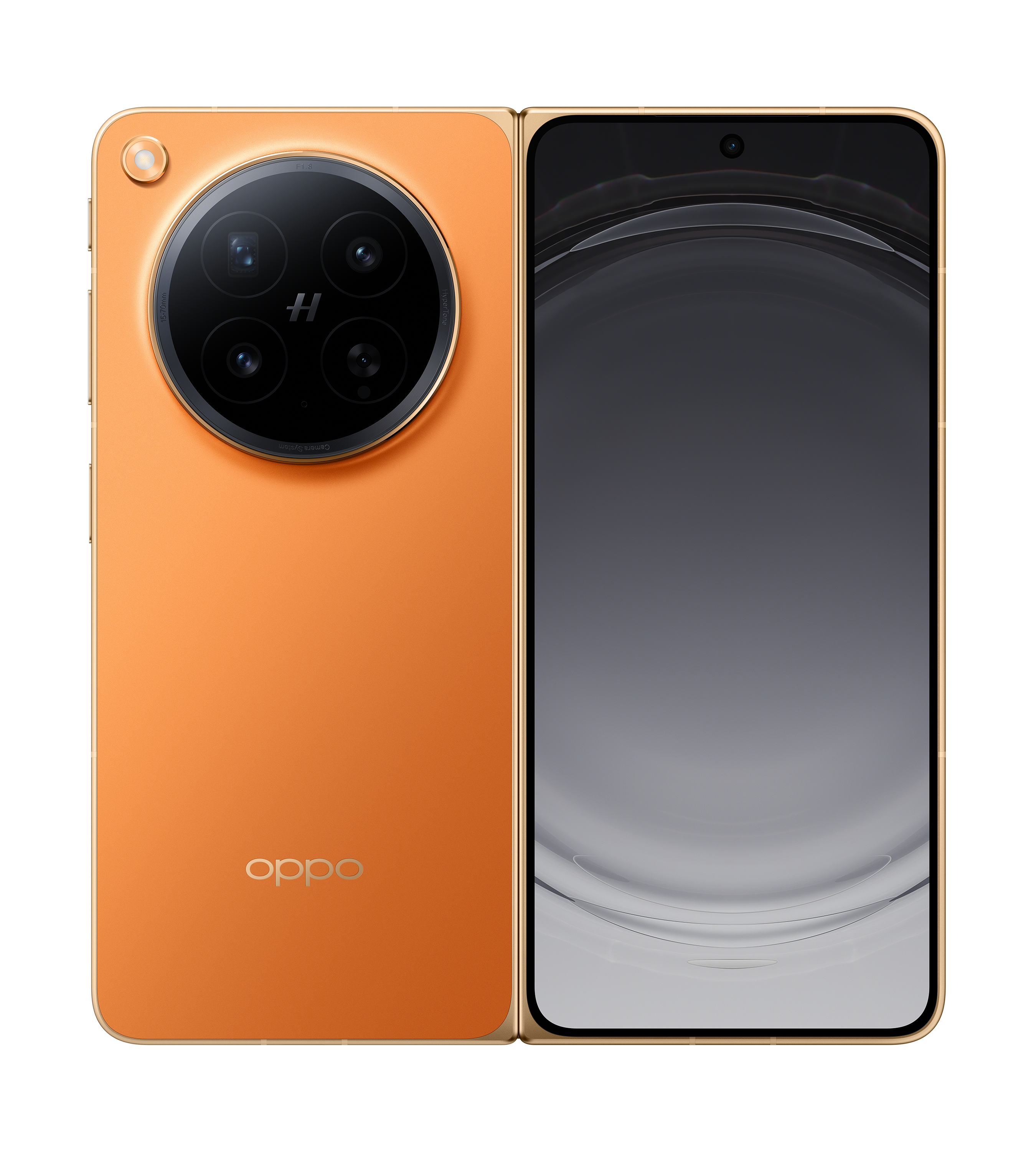 OPPO Find N6 - Blossom Orange front and back, plain background