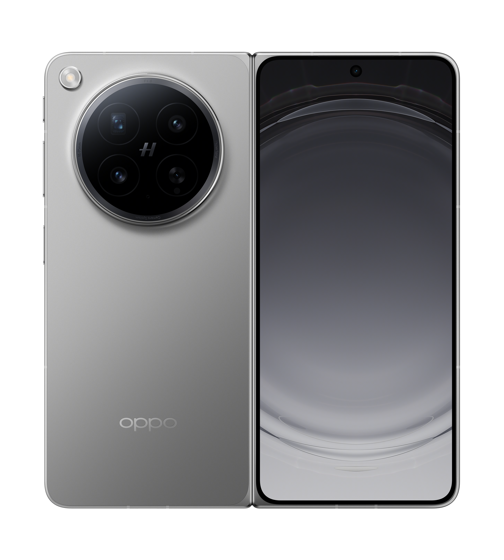 OPPO Find N6 - Stellar Titanium front and back, plain background