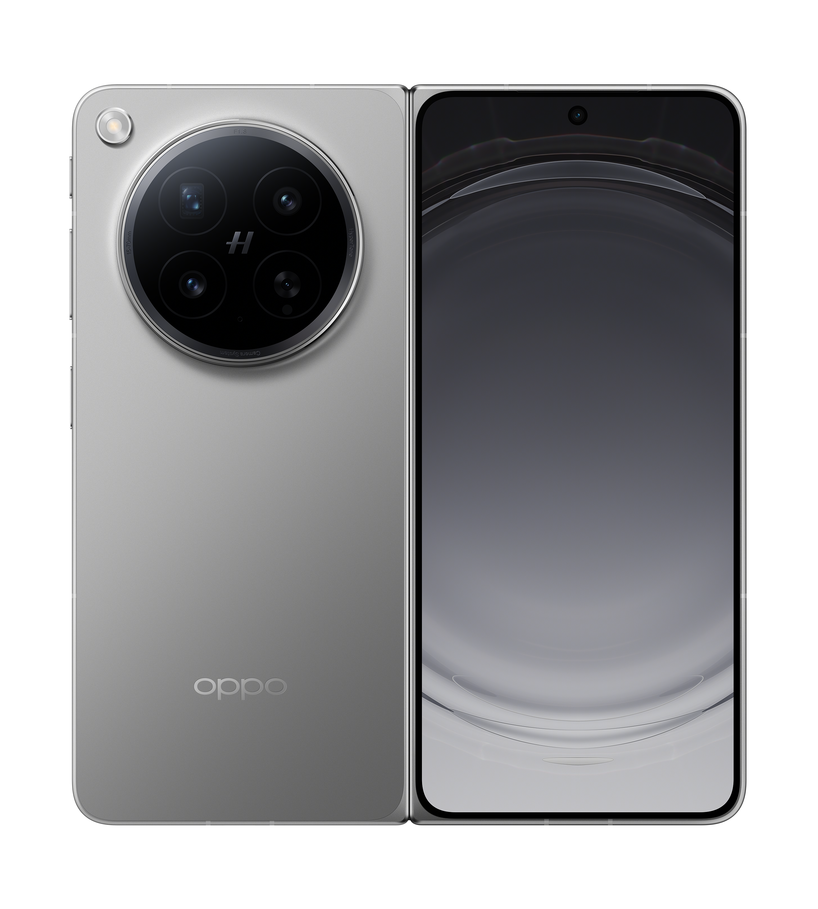 OPPO Find N6 - Stellar Titanium front and back, plain background