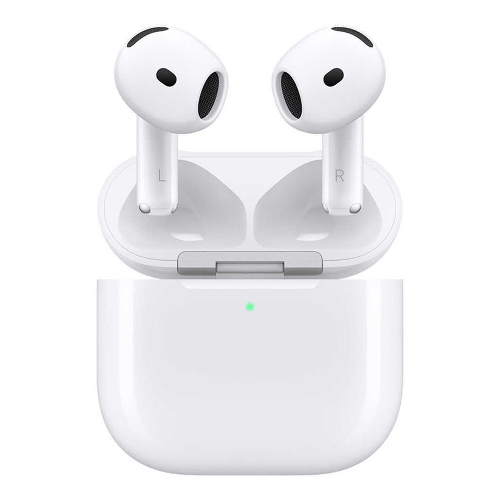 Apple AirPods 5 earbuds above charging case