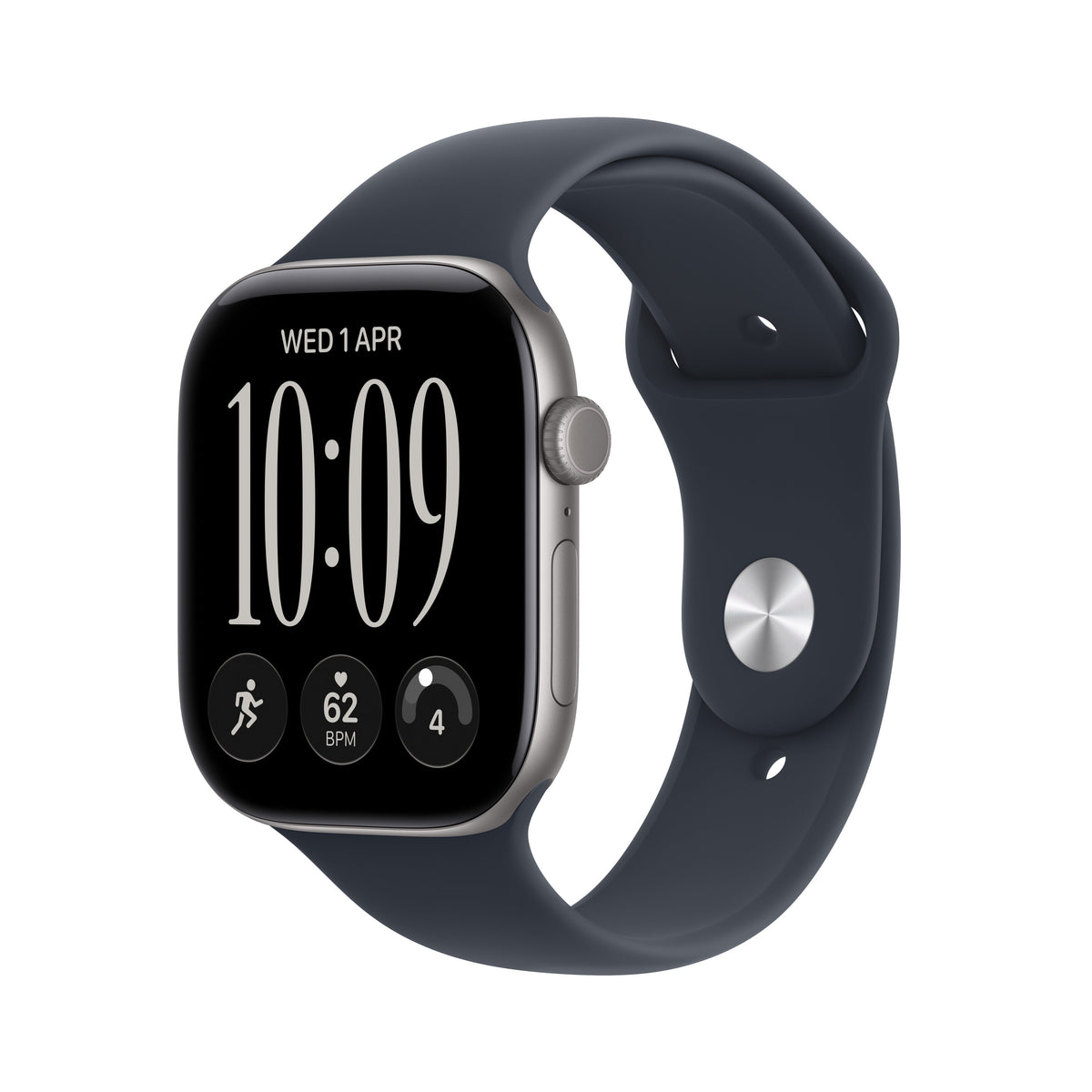 Apple Watch Series 12 Space Gray Aluminum Case with Navy Blue Sport Band
