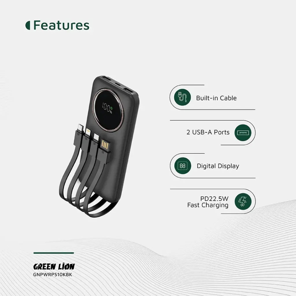Green Lion Power Pulse 10000mAh Power Bank - Black