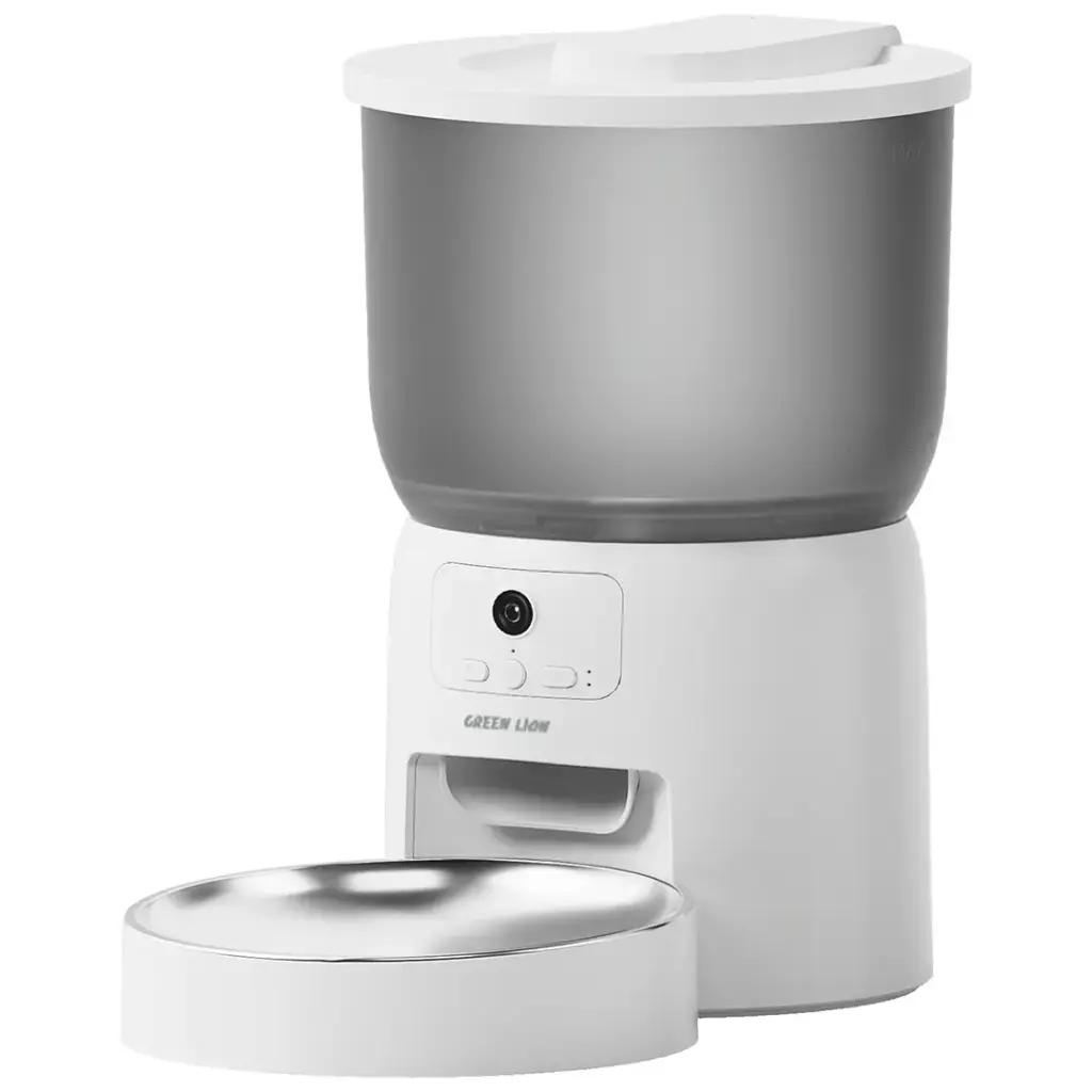 Green Lion smart pet feeder with stainless steel bowl white