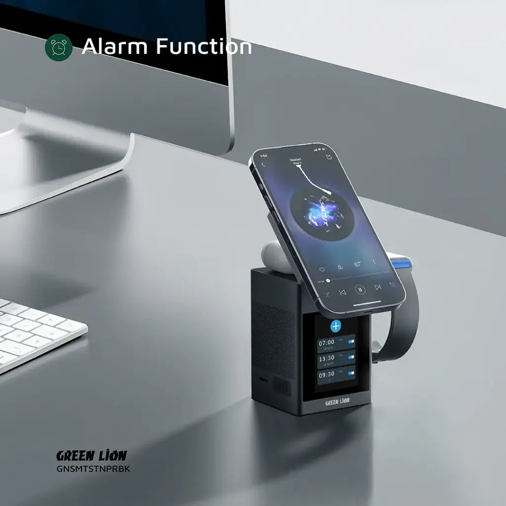 Green Lion Smart Station Pro LCD Display Wireless Charger with Speaker - Black