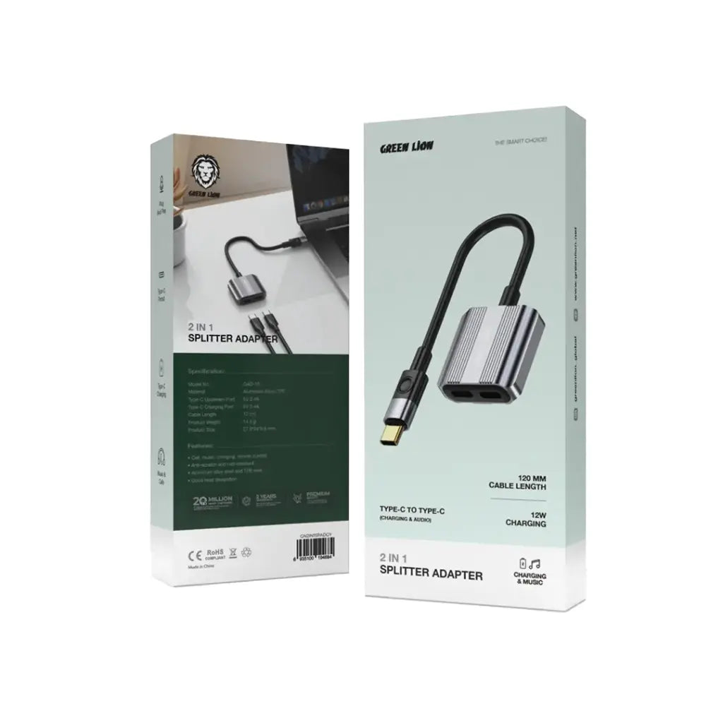 Green Lion 2 In 1 Splitter Adapter Type-C to Dual Type-C - Gray (2)
