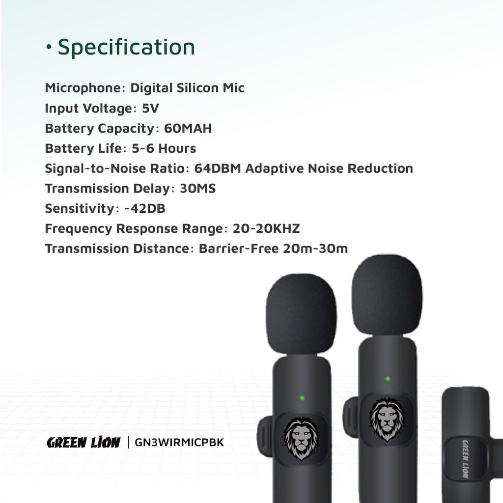Green Lion 3-in-1 Wireless Microphone - Black