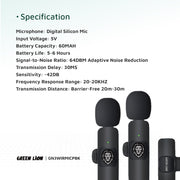 Green Lion 3-in-1 Wireless Microphone - Black