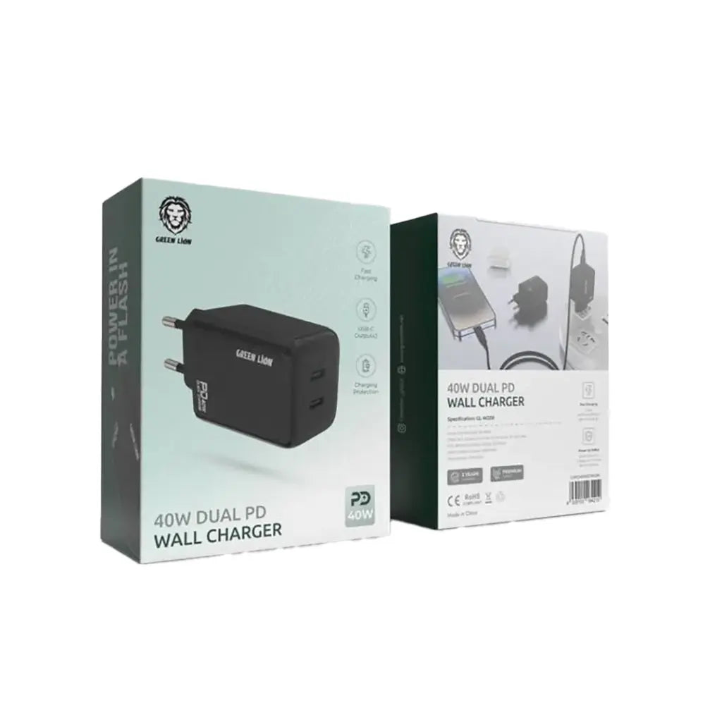 Green Lion 40W Dual PD Wall Charger - Black (2)