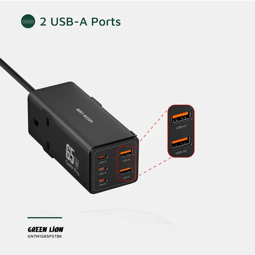 Green Lion 7 In 1 GaN 65W Power Strip - Black (5)