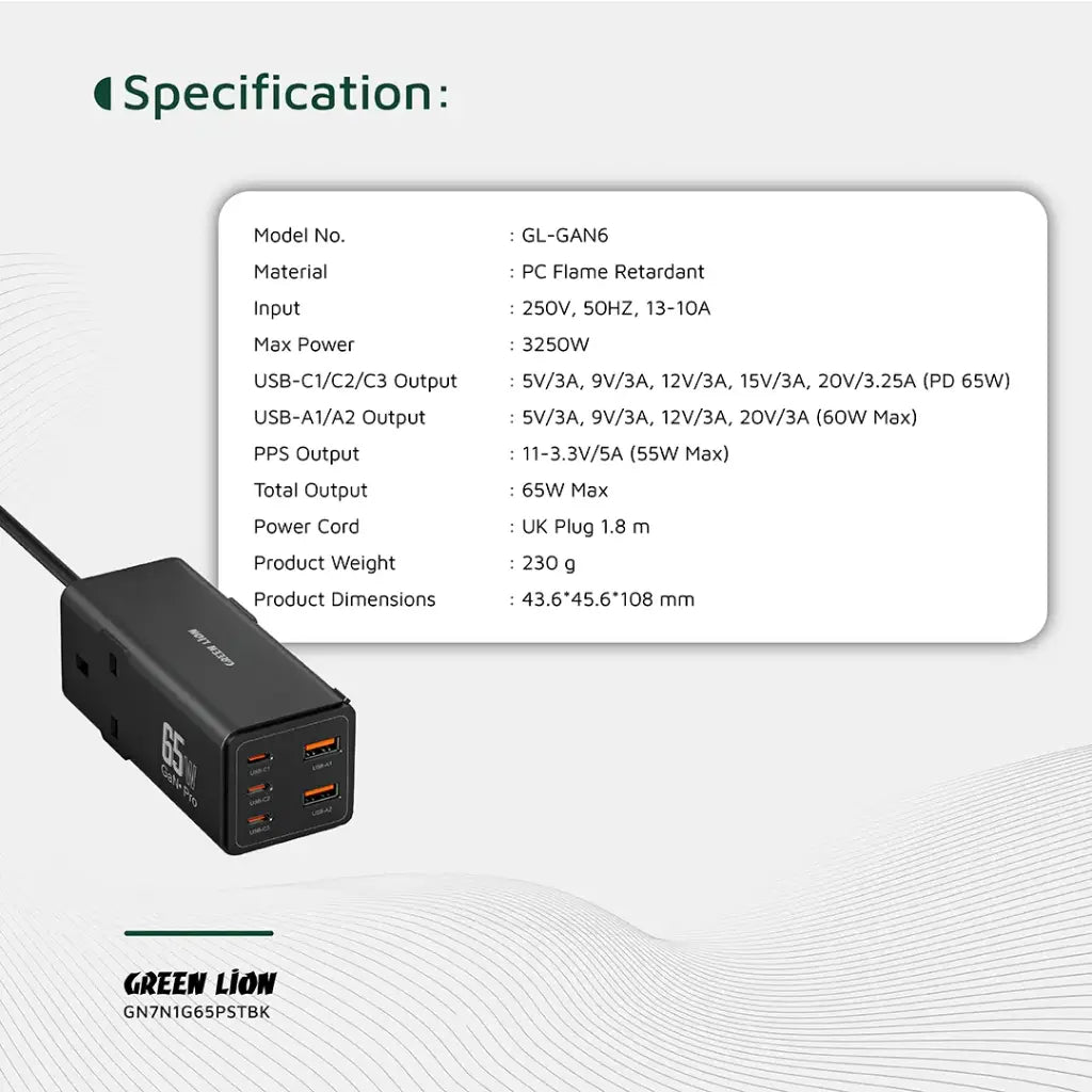 Green Lion 7 In 1 GaN 65W Power Strip - Black (2)