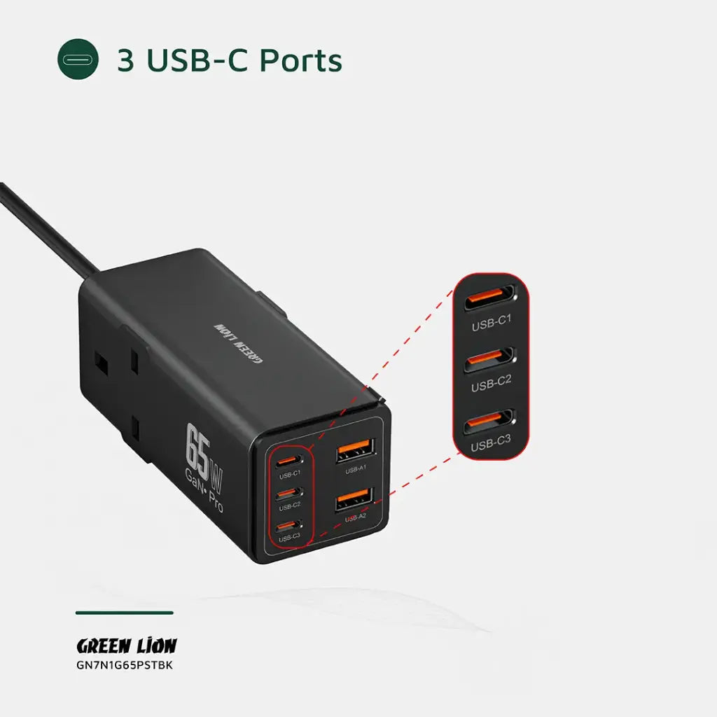 Green Lion 7 In 1 GaN 65W Power Strip - Black (6)