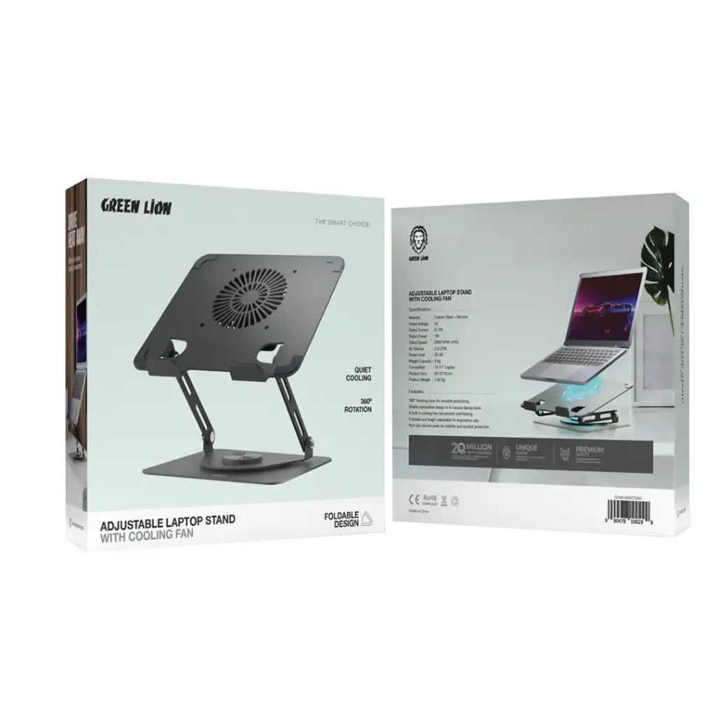 Green Lion Adjustable Laptop Stand with Cooling Fan - Black (2)