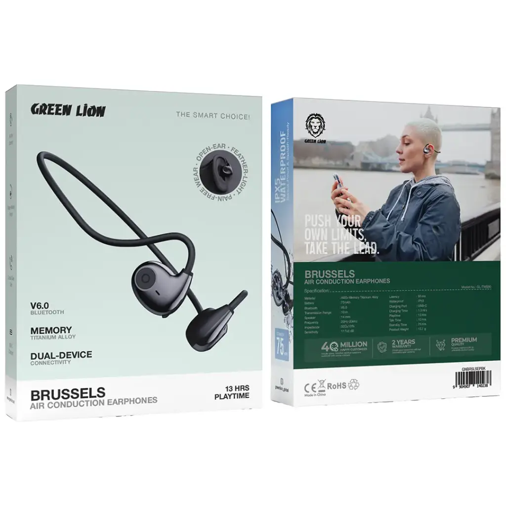 Green Lion Brussels Air Conduction Earphones - Black