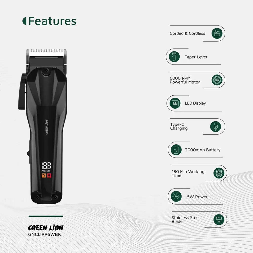 Green Lion Clip Pro Professional Hair Clipper - Black (3)