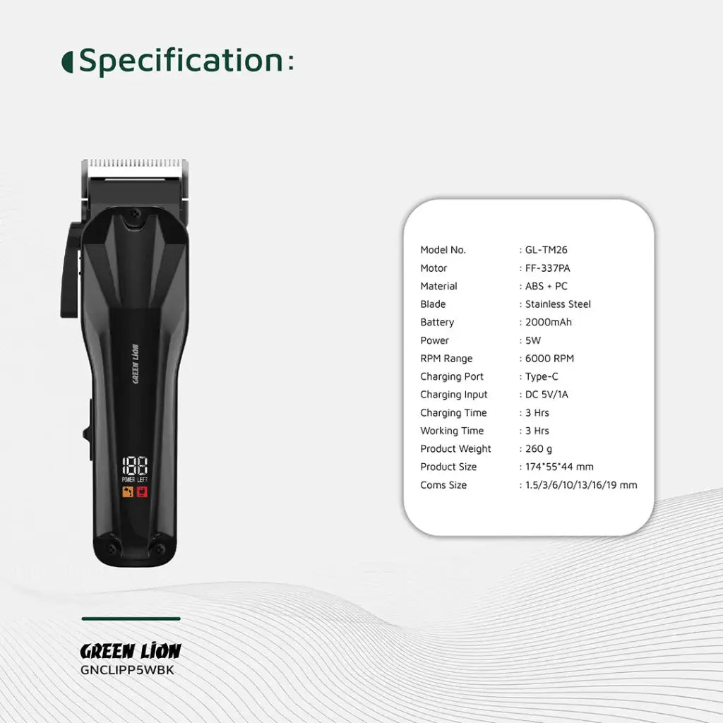 Green Lion Clip Pro Professional Hair Clipper - Black (2)