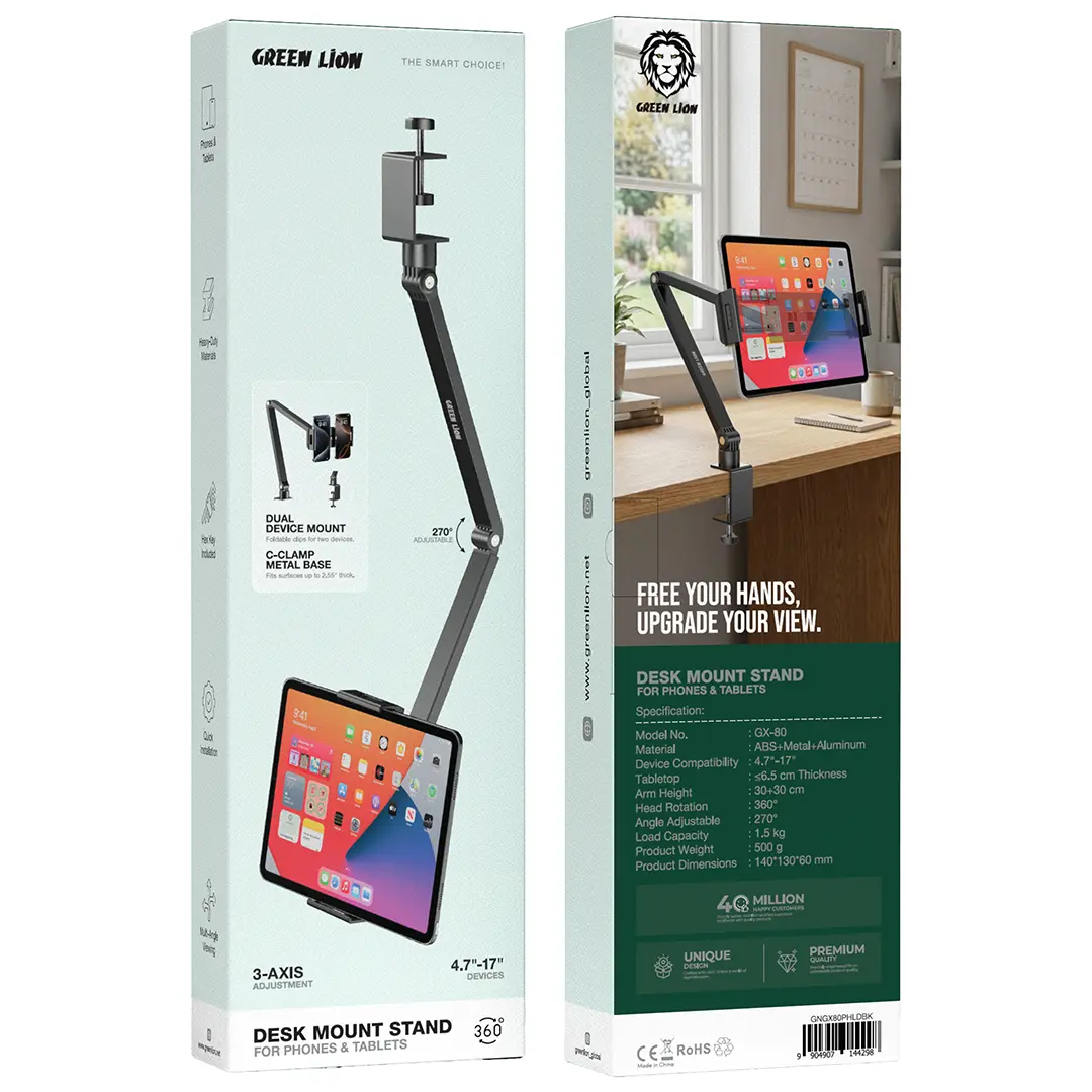 Green Lion Desk Mount Stand for Phones and Tablets - Black