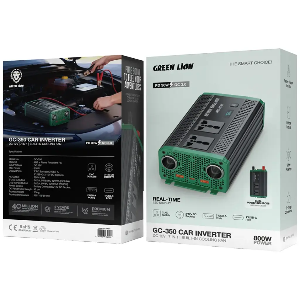 Green Lion GC-350 Car Inverter - Black