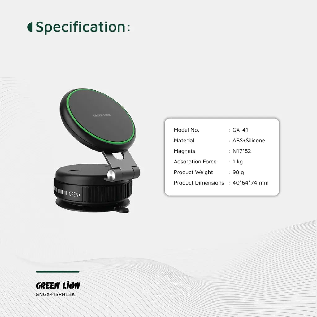 Green Lion GX-41 MagSafe Suction Phone Holder - Black