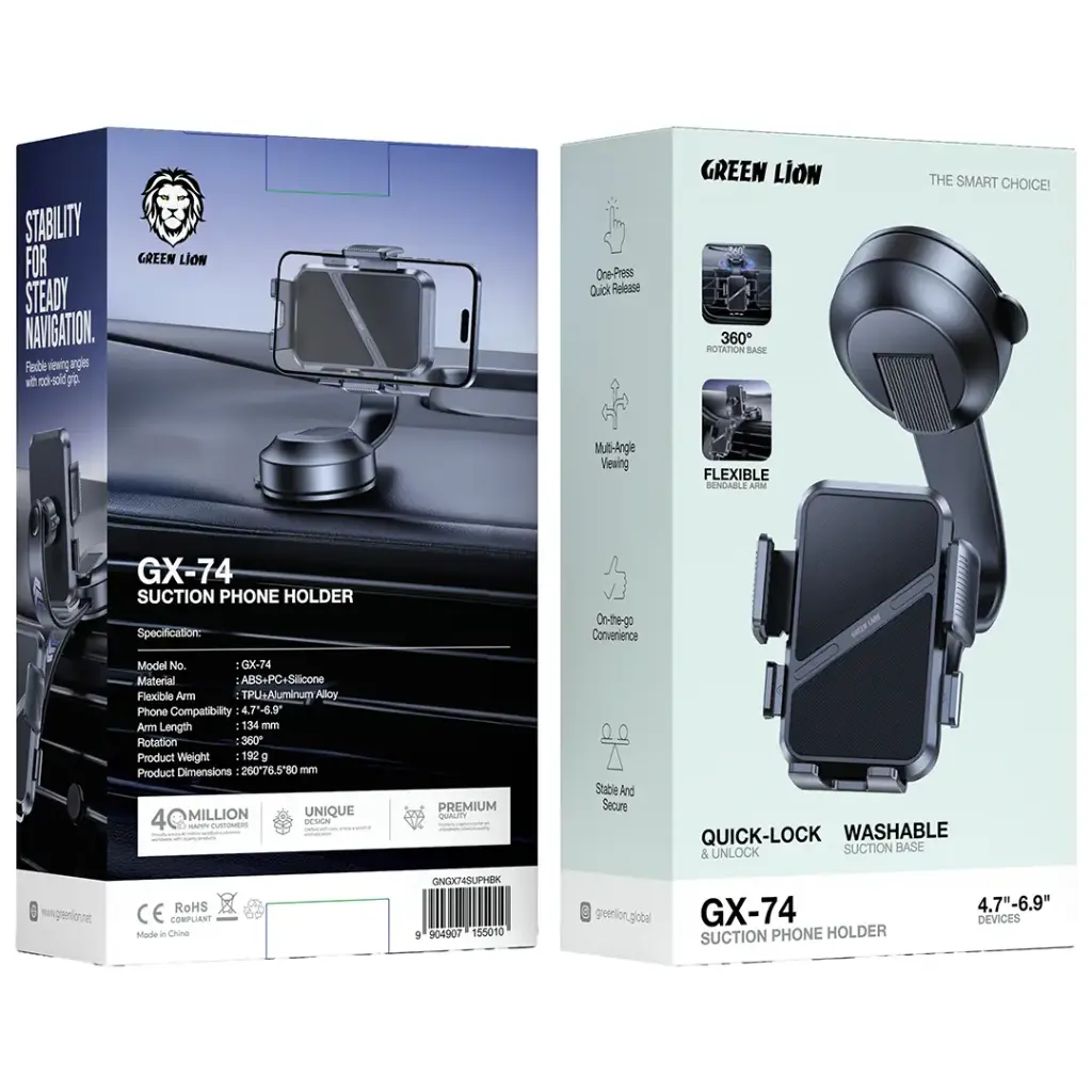 Green Lion GX-74 Suction Phone Holder - Black