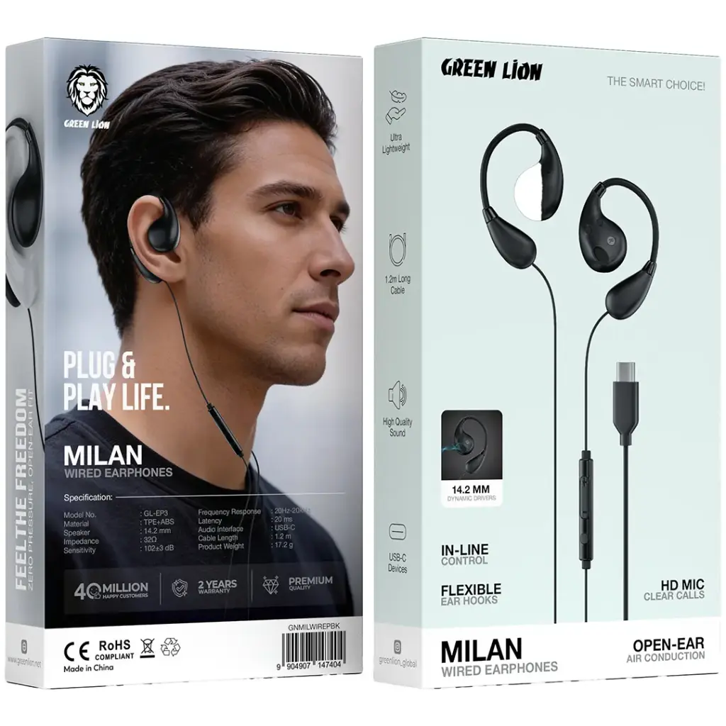 Green Lion Milan Wired Earphones - Black