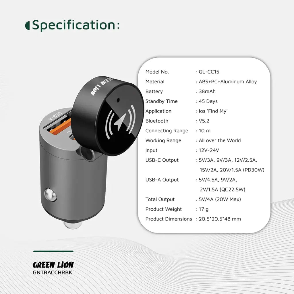 Green Lion Tracker Dual Port Car Charger - Black (2)