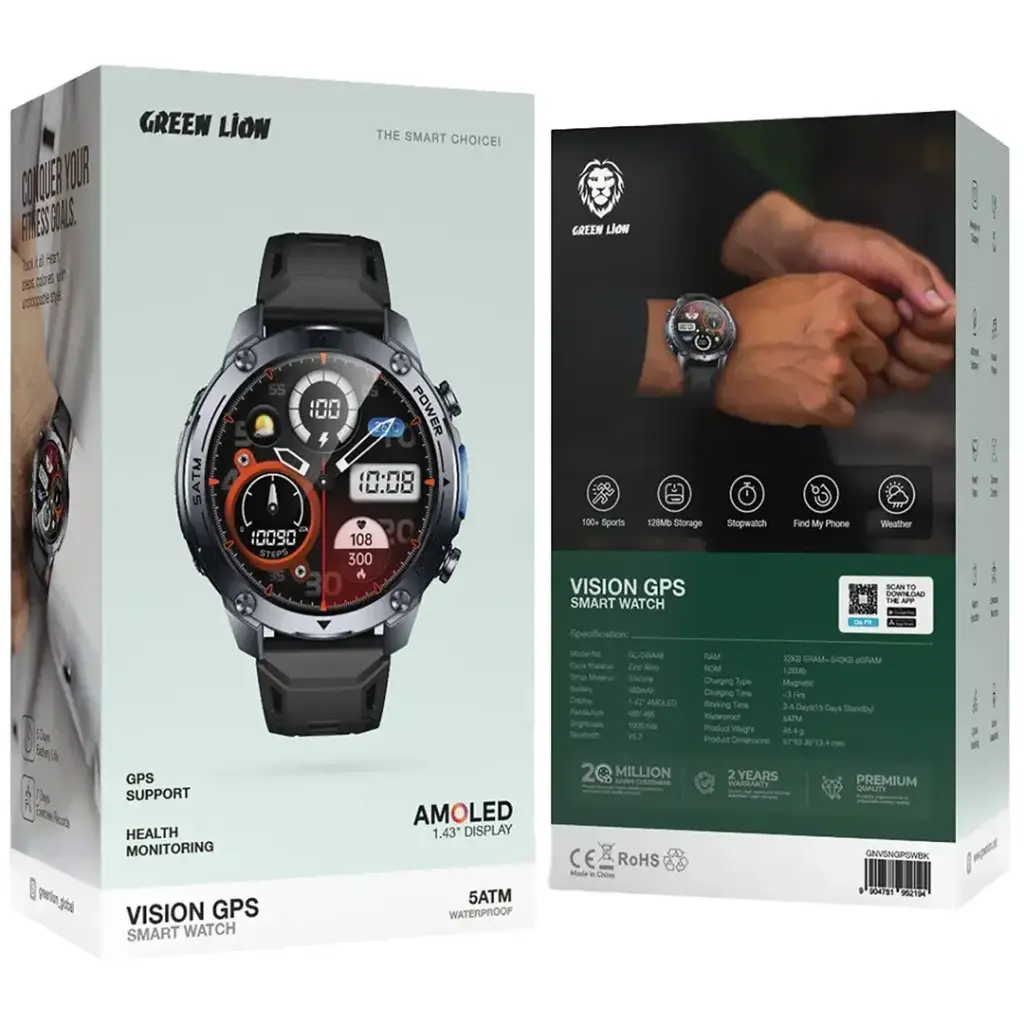 Green Lion Vision GPS Smart Watch - Black