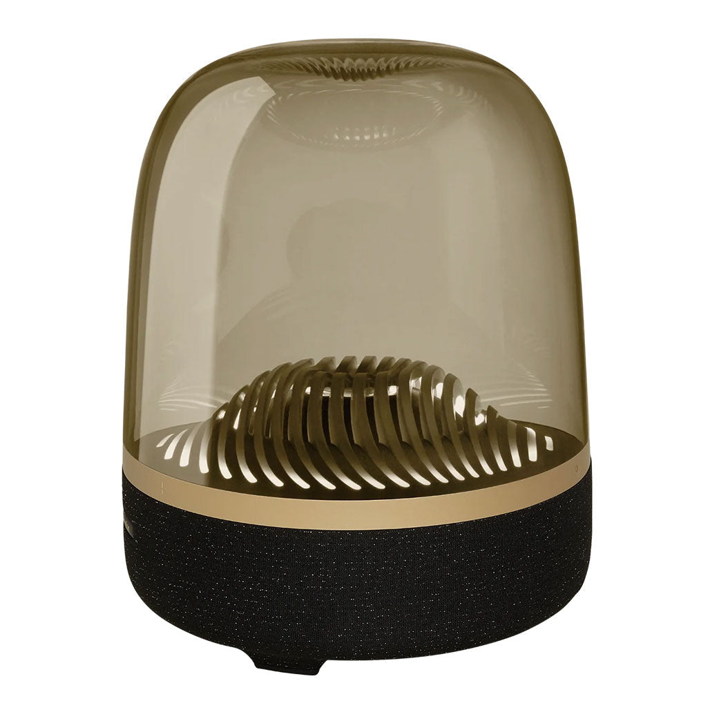 Harman Kardon Aura Studio 3 gold speaker with ambient lighting