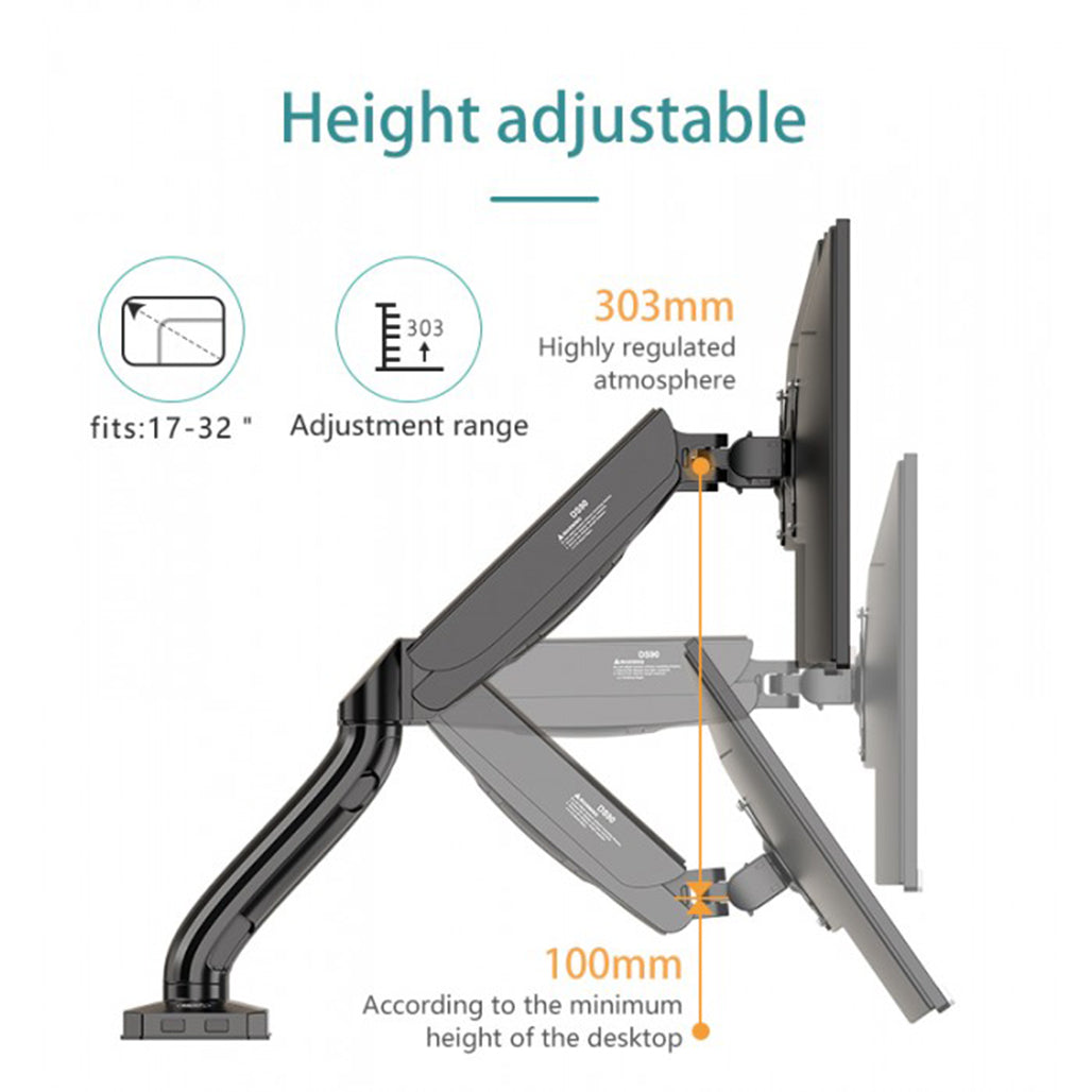 Kaloc DS90 monitor arm mounted view