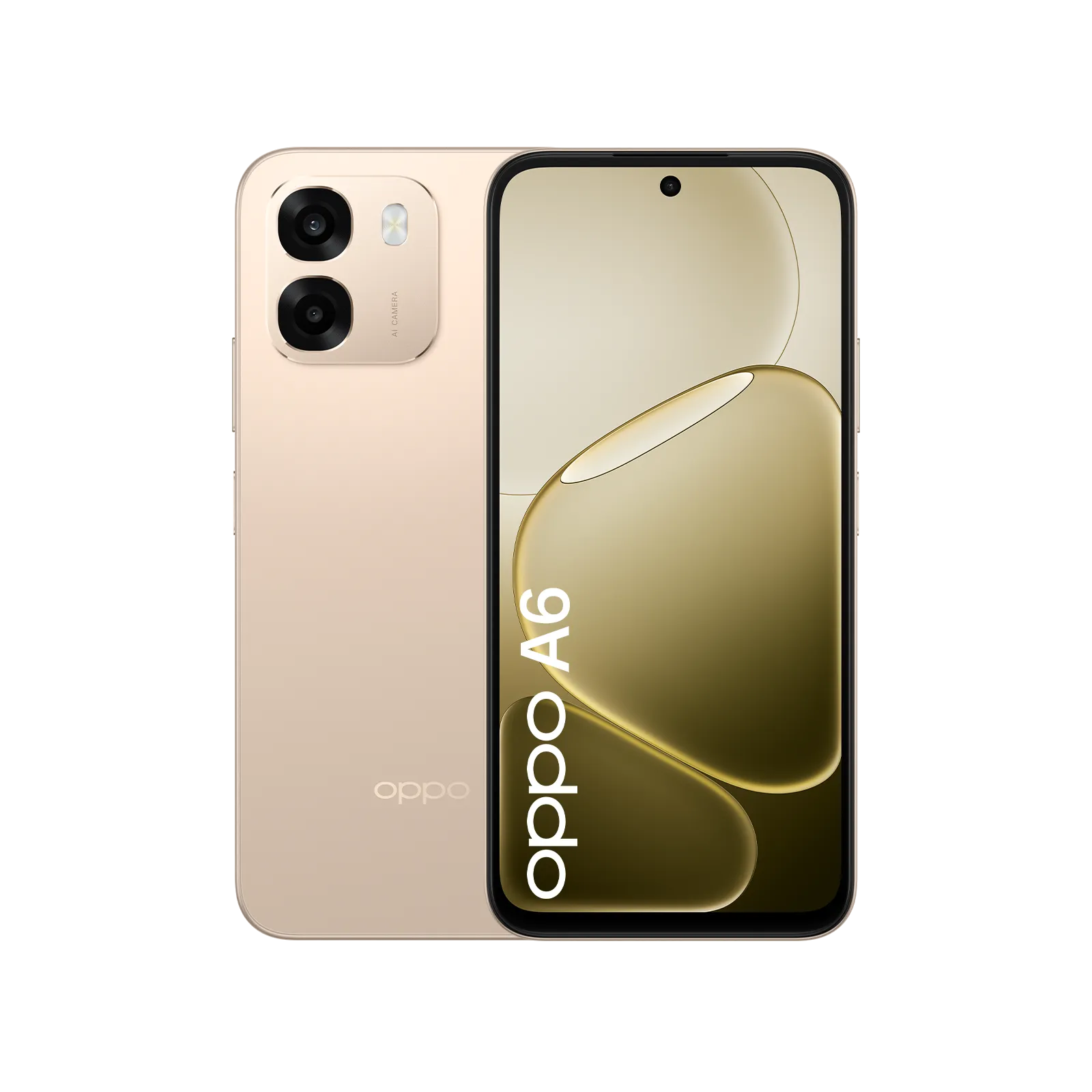 OPPO A6 - Aurora Gold front and back