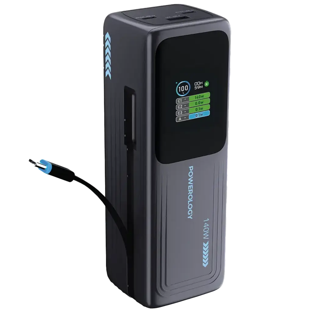 Powerology Thunderamp 30000mAh 140W Power Bank with TFT Display – Gray