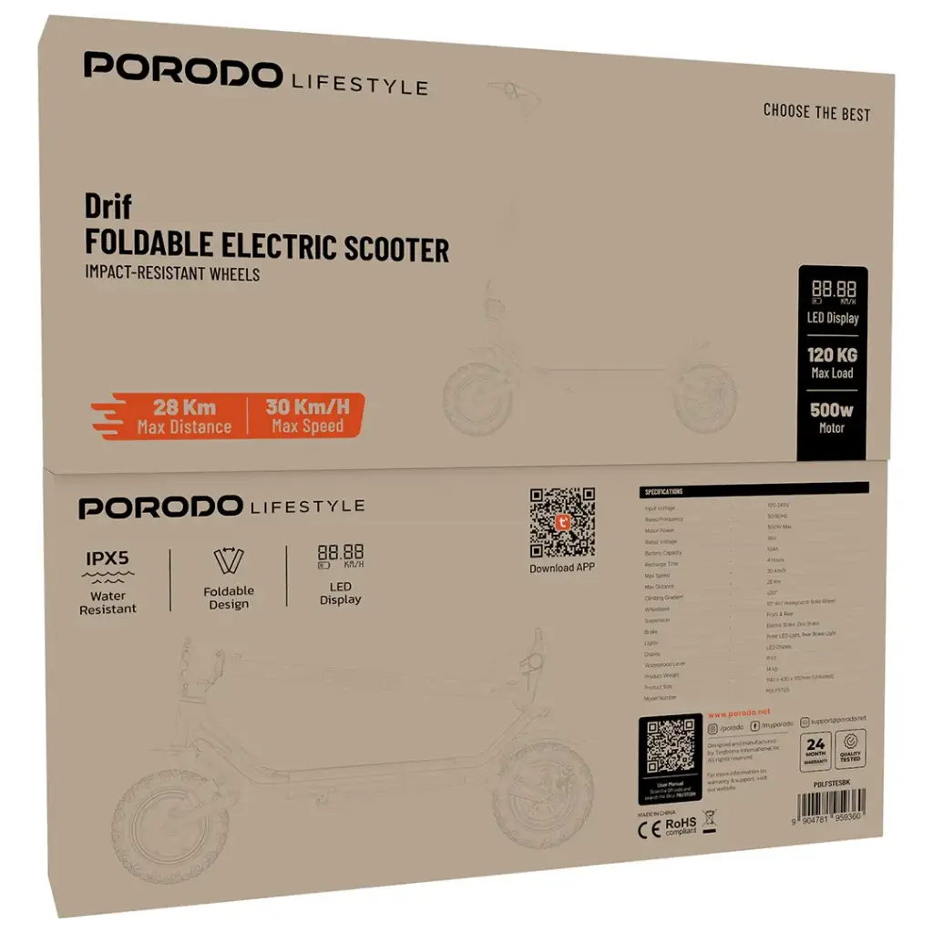 Porodo Lifestyle Drif Foldable Electric Scooter Black (4)