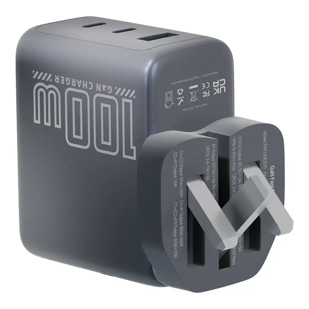 Powerology Voltflow 100W AVS GaN wall charger in gray