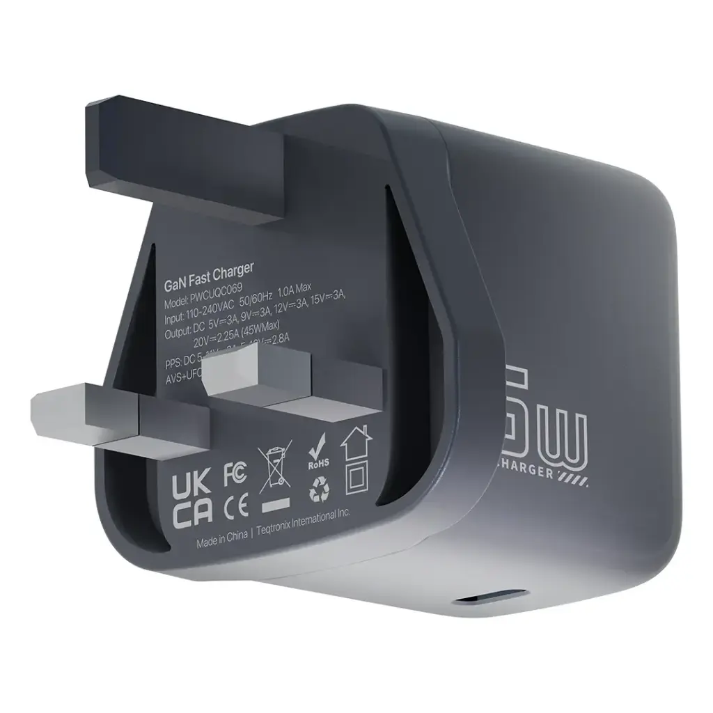 Powerology Voltflow 45W AVS GaN wall charger in gray