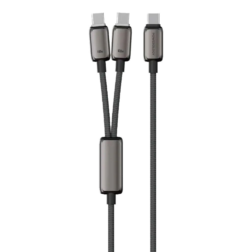 Powerology Zinco Series 2-in-1 dual USB-C cable in dark gray