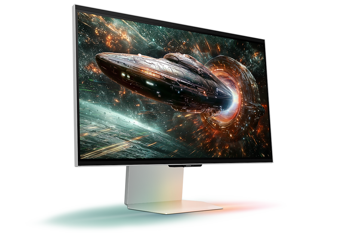 Samsung Odyssey 3D G90XF gaming monitor left perspective