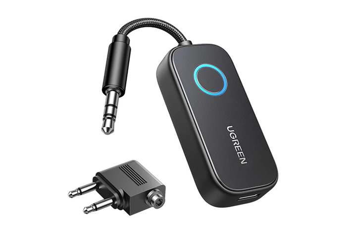 UGREEN 35222A Airplane Bluetooth 5.2 Transmitter Adapter for Airpods or Headphones Dual Pairs, 2-in-1 Wireless Bluetooth Audio Transmitter/Receiver